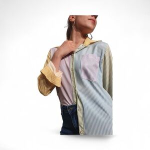 Striped Oxford Tunic Button Front Shirt - Size Medium